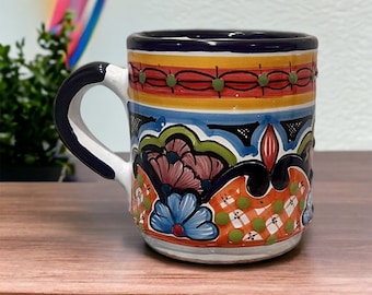 Chocolate mug, coffee cup,handcrafted multicolored Mexican mug