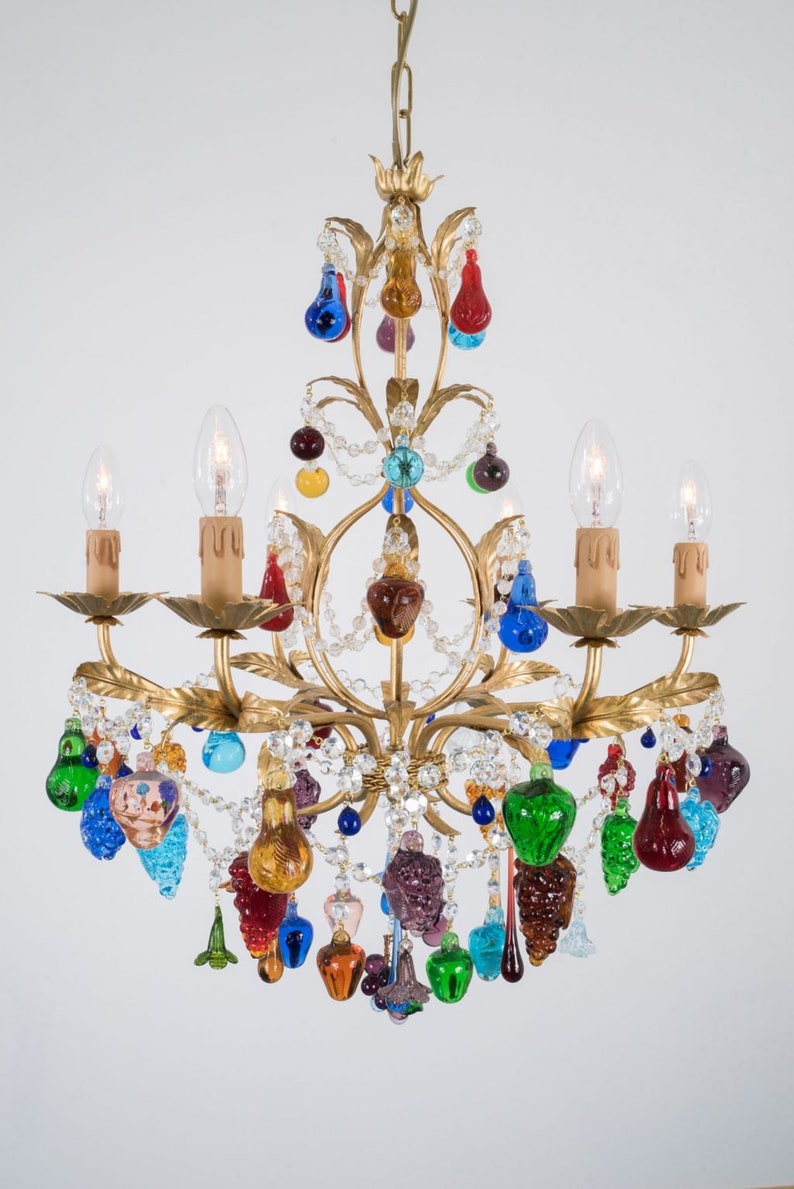 Candelabro con flores y frutas en cristal de Murano Marco de Etsy