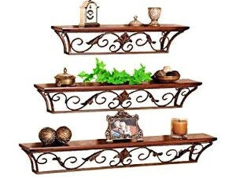 Wrought Iron and Wooden Wall Shelf /wooden Iron Wall Shelf Wall