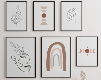 Heimlich® Premium Poster Set | Bilder Wohnzimmer | Wandbilder Schlafzimmer | Deko Print ohne oder mit Rahmen | Wanddeko Set Boho Abstract I