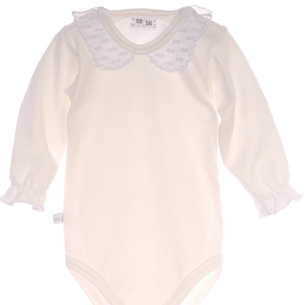 Body in Creme Baby Langarmbody mit Kragen 44-98 festlich zur Taufe