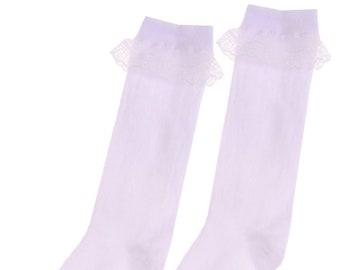 Chaussettes de genou en blanc avec volants 4-12ans chaussettes enfants chaussettes ébouriffées