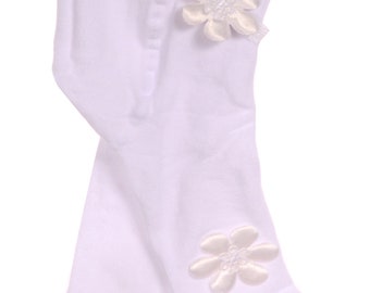 Strumpfhose und Stirnband Set festliche Baby Strumpfhosen weiß mit Blumen 44-98