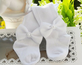 Tights festive baby tights white with bow for baptism or birthday