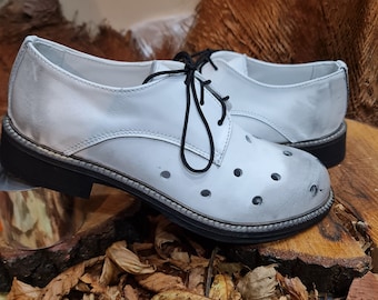 White Casual Shoes with Ties, Oxford women shoes, Unique Shoes, Leather Casual Shoes, Comfortable shoes
