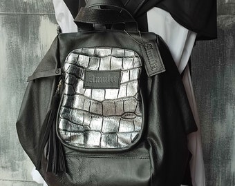 Designer black bag, Leather backpack, Everyday tote, Convertible bag, Handmade leather bag for women, Casual shoulder bag