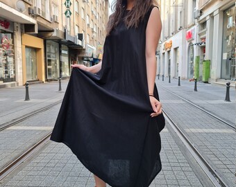 Linen black dress, Casual black dress, Designer black dress, Casual dress vintage, Handmade black dresses