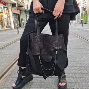 Natural leather black handbag, leather bag fringe, high quality bag,, handmade everyday shoulder bag, black bag woman handmade image 10