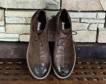 Lässige braune Schuhe mit Krawatten, Leder lässige Schuhe, bequeme Schuhe, Oxford Damenschuhe, echte Schuhe, Fußkettchen Lederschuhe,