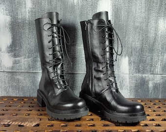 Black leather boots, Handmade boots, Winter boots women, Sexy shoes, Leather combat boots women, Grunch boots, Leather booties