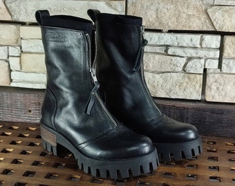 Vintage zwarte schoenen, zwarte leren laarzen, winterlaarzen, casual laarzen vrouwen, kwaliteitsschoenen, comfortabele schoenen, designer zwarte schoen