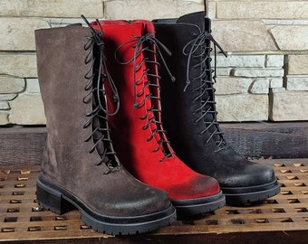 Handmade boots, Suede boots, Winter boots women, Sexy shoes, Leather combat boots women, Grunch boots, Leather booties