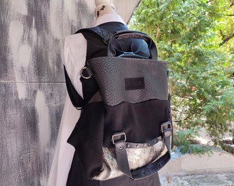 Black nubuck leather backpack, high quality shoulder bag, Handmade everyday purse, Casual handbag