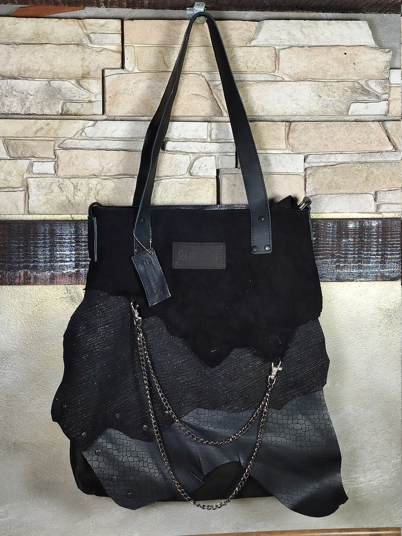 Natural leather black handbag, leather bag fringe, high quality bag,, handmade everyday shoulder bag, black bag woman handmade image 5