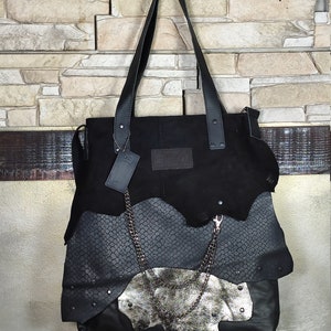 Natural leather black handbag, leather bag fringe, high quality bag,, handmade everyday shoulder bag, black bag woman handmade image 7
