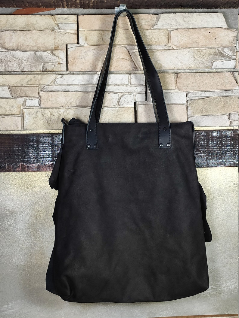 Natural leather black handbag, leather bag fringe, high quality bag,, handmade everyday shoulder bag, black bag woman handmade image 6