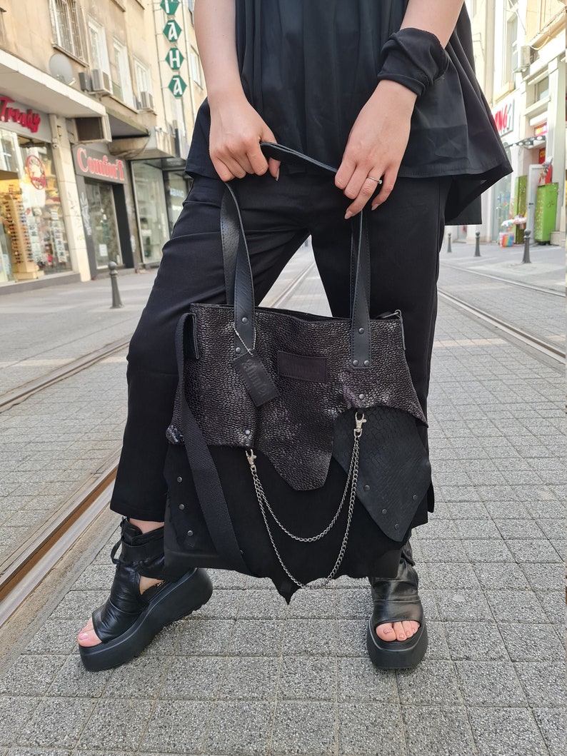 Natural leather black handbag, leather bag fringe, high quality bag,, handmade everyday shoulder bag, black bag woman handmade image 10