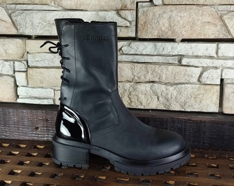 Black leather boots, Vintage black shoes,  Handmade boots women, Sexy shoes, Winter boots women, Leather combat boots women