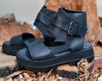 Black/Orange Casual Sandals, Amazing Women Sandals, Unique Shoes, Leather Shoes, Comfortable shoes, Ankle leather sandals