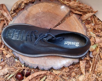 Black Casual Shoes with Ties, Hight Quality Wedges All Genuine Leather, Casual and Comfortable Shoes