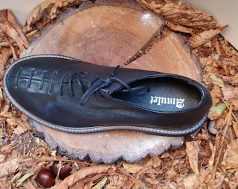 Schwarze lässige Schuhe mit Krawatten, Hochwertige Wedges Alle Echtleder, lässige und bequeme Schuhe