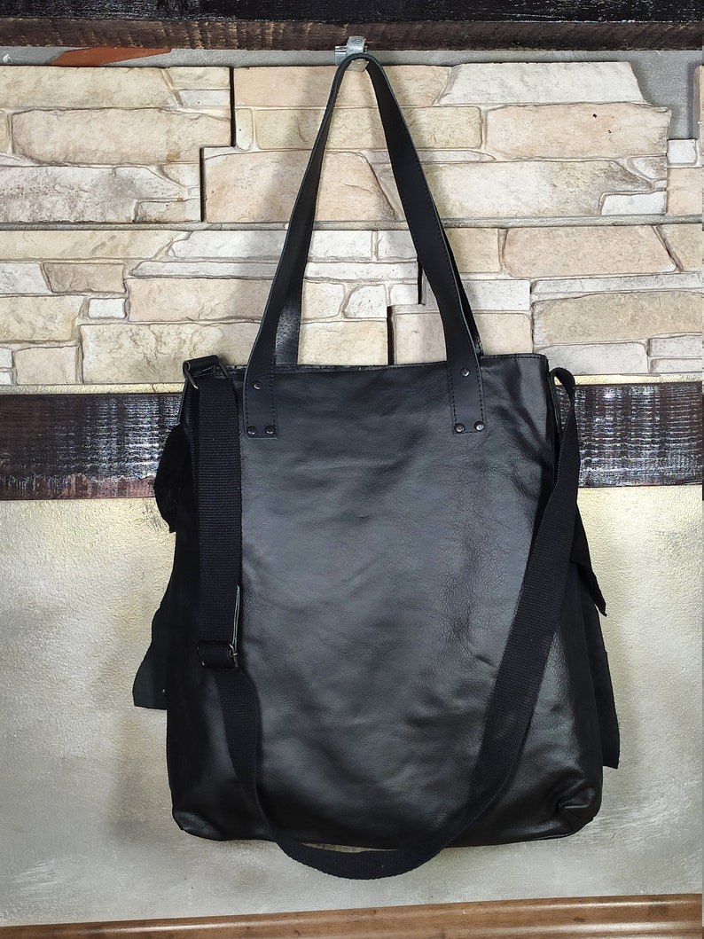 Natural leather black handbag, leather bag fringe, high quality bag,, handmade everyday shoulder bag, black bag woman handmade image 8