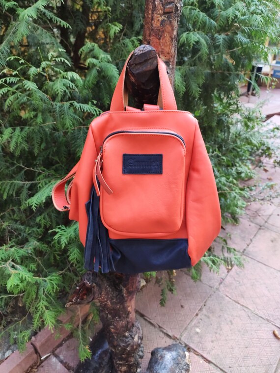 Convertible Orange Leather Shoulder Backpack Crossbody Convertible Anti-Theft Crossbody Bag main image 4