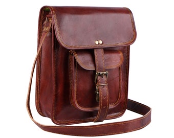 Bolso personalizado de cuero genuino para iPad, maletín de hombro de cuero, bolso de mensajero de cuero genuino marrón, bolso de cuerpo cruzado de cuero