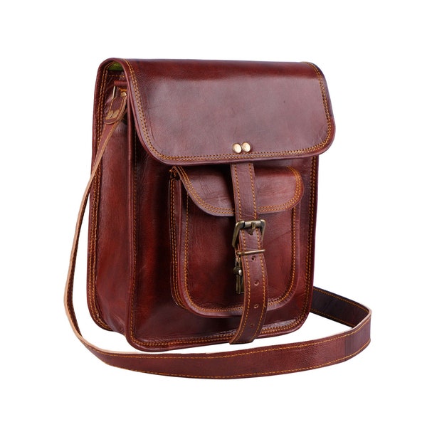 Customized Genuine Leather Ipad Bag, Leather Shoulder Briefcase, Brown Genuine Leather Messenger Bag, Leather Cross body Bag