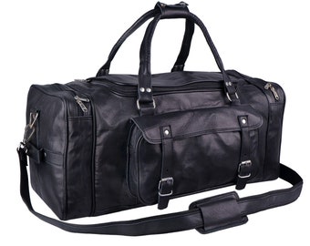 Leather Duffle bag, Overnight Weekender Duffle Bag, Black Duffle Bag, Travel Bag, Leather Duffle Bag For Gym, Gift Black leather duffle bag