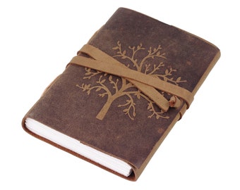 Tree of Life Handmade Leather Journal For Students, Artists, Men and Women 7Hx5W Inch Brown Christmas Gift ( Pack of 2)