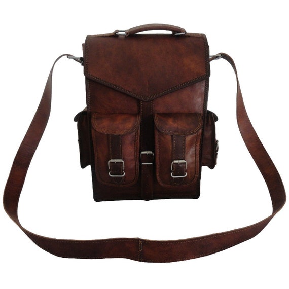 Leather Laptop Backpack Convertible Vintage Brown Genuine Etsy