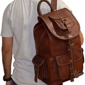 Genuine Goat Leather Travel, Laptop, College Backpack Brown Real ...