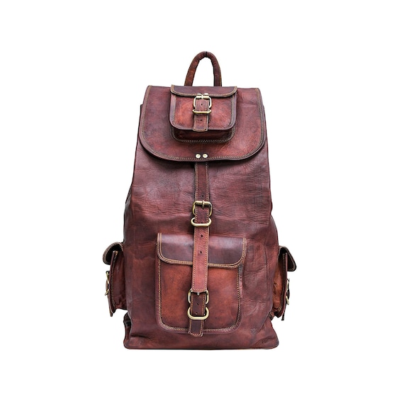 Genuine Goat Leather Travel Laptop College Backpack Brown - Etsy