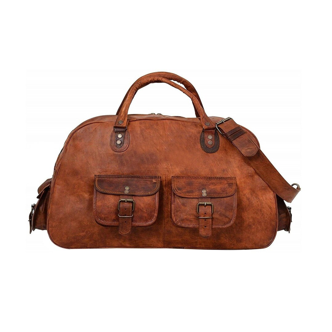 Full Grain Leather Duffel Bag, Brown Weekender Bag, Tan Brown Travel Bag for Men & Women, Real