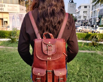 Sac à dos en cuir, Sac à dos en cuir marron, Sac à dos en cuir, Sac à dos pour hommes et femmes, Sac à dos de voyage