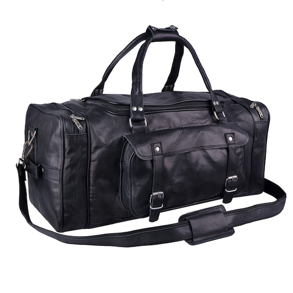 Leather Duffle Bag Overnight Weekender Duffle Bag Black | Etsy