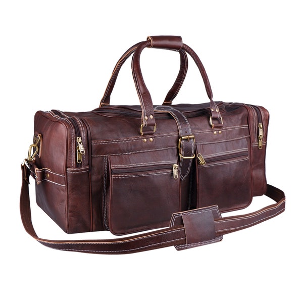 Men's Real Leather Overnight Weekender Travel Duffel  Bag, Vintage Brown Large Duffel Bag, Genuine Leather Luggage Bag