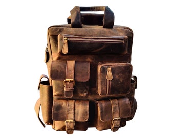 Leather backpack, Buffalo leather backpack, Multifunctional Backpack Rucksack For Men Women Laptop Bag Travel Backpack Men, Gift for him