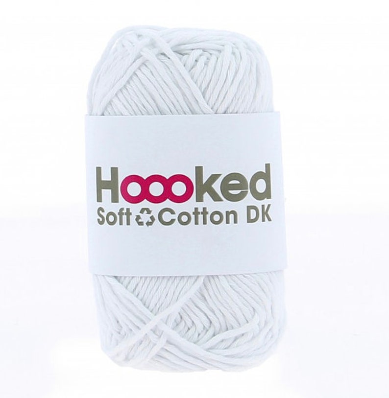 Hoooked Soft Cotton Recycled DK Yarn 50g eco, skin friendly yarn in 33 vibrant colours Moscow White