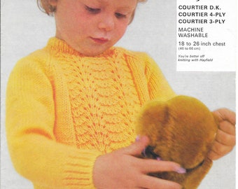 Child Toddler Jumper Sweater Vintage Knitting Pattern - Use DK, 4ply or 3ply 3 patterns 18" to 26"