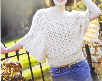 Crochet Pattern Beautiful Ladies Batwing Style Jumper/Sweater DK