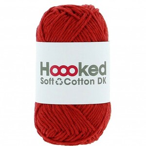 Hoooked Soft Cotton Recycled DK Yarn 50g eco, skin friendly yarn in 33 vibrant colours Naples Red