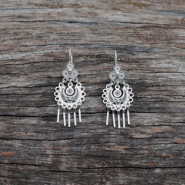 Candonga Traditional FILIGREE Fish BOHO Drop Hoop EARRING For Ecuadorian Culture Lovers, Aesthetic Design Artisians Sterling Silver Earring