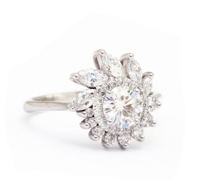 Sunflower Set Moissanite Engagement Ring 1Ct White Moissanite image 2