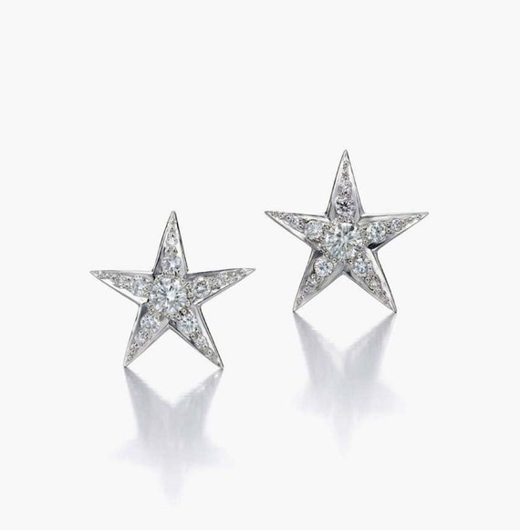 14k Solid Gold Diamond Star Stud Earrings Real Genuine | Etsy
