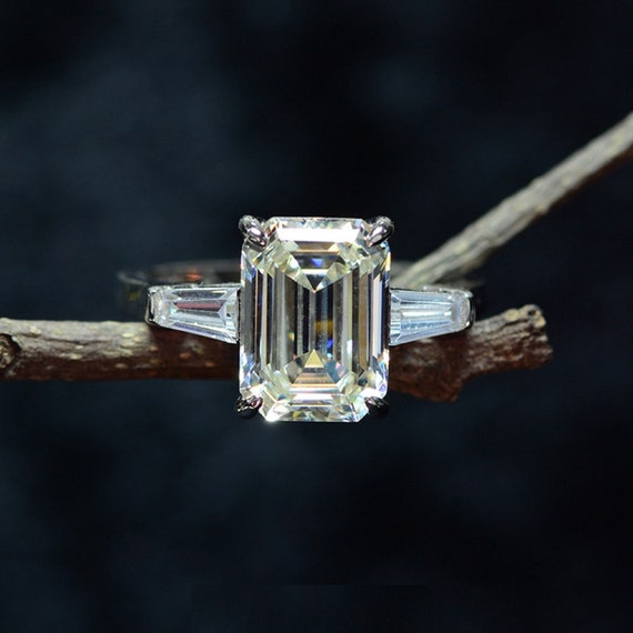 2 Carat Emerald Cut Lab Created Diamond Engagement Ring 3 Etsy