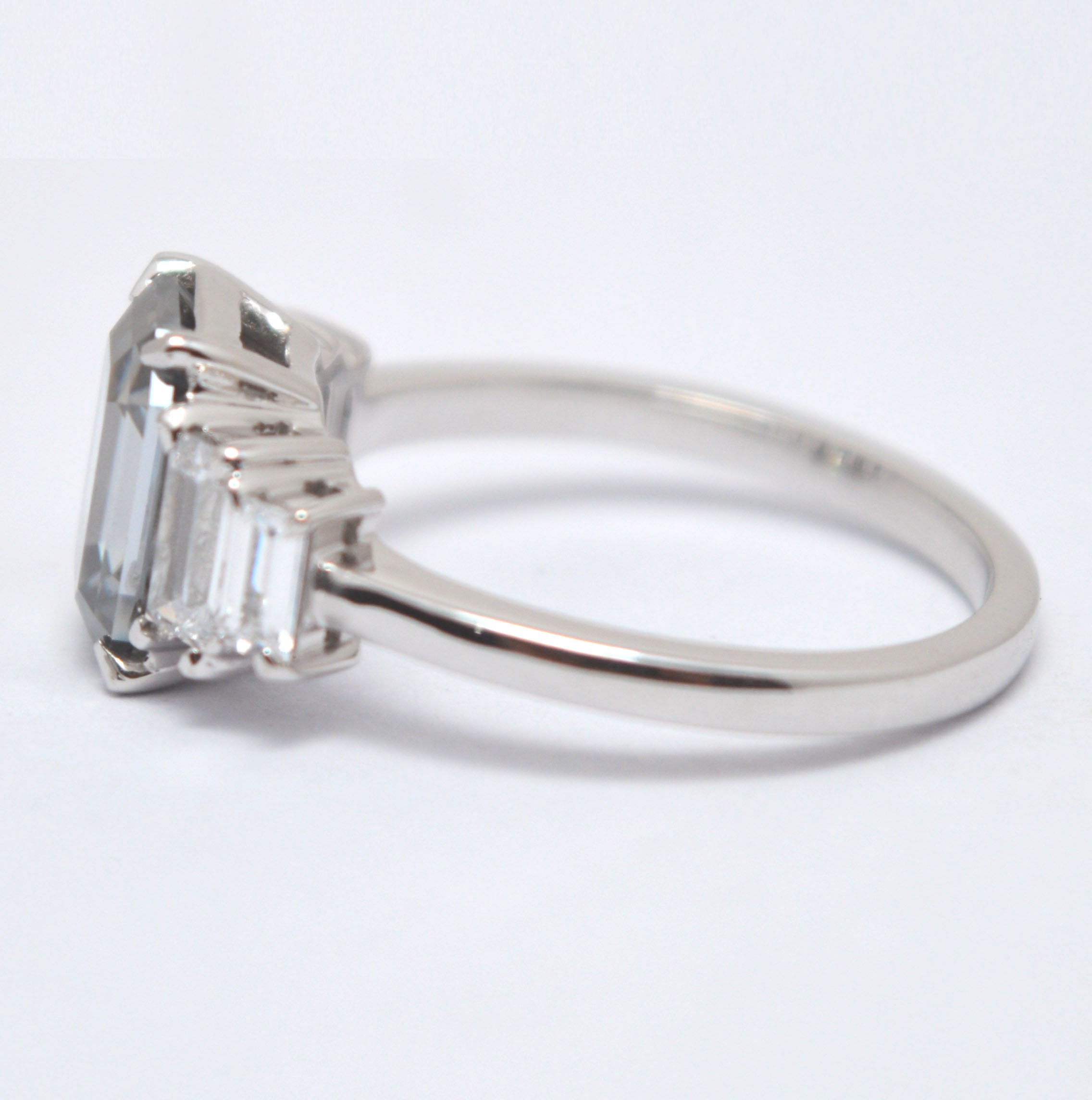 Grey Moissanite Engagement Ring Light Gray Emerald Cut Step | Etsy