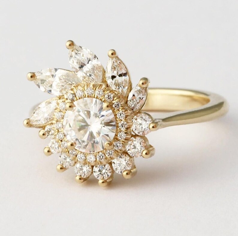 Sunflower Set Moissanite Engagement Ring 1Ct White Moissanite image 1