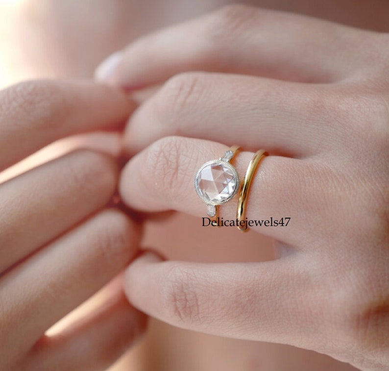 Lily Collins Rose Cut Engagement Ring Set 1.6 Round Rose Cut Etsy Hong Kong